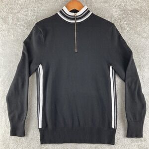 Coofandy Sweater Men's Medium 1/4 Zip Pull Over Slim Fit Black w/‎ White Stripes